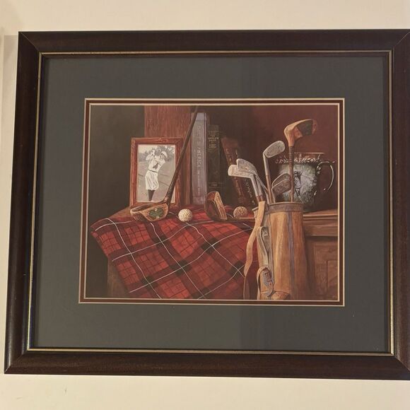 Vintage Framed Double Matted Ronald Lewis Print Golf “Old Friends” Office Study - Picture 2 of 6